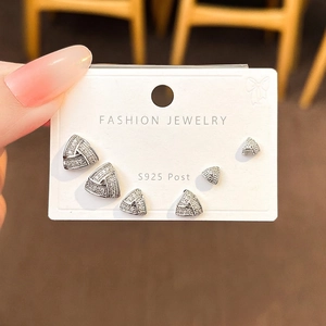 Minimalist S925 sterling silver triangle zircon stud earrings set for women, 6-piece pack