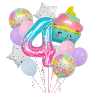 Macaron pastel ice cream balloon set with large number 4 for birthday party decoration