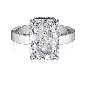 Elegant S925 sterling silver ring with large rectangular ice-cut zircon and pavé diamonds