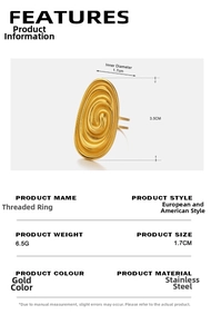 Detailed dimensions of the gold spiral stainless steel ring with 1.7cm inner diameter