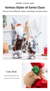 Close-up of Nordic style Santa Claus figurines with detailed knitting and fur textures