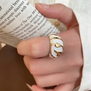 Irregular white enamel wide band ring in gold and silver plating for women