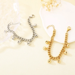 Minimalist 18K gold and silver bell chain bracelets with lobster clasp and extender