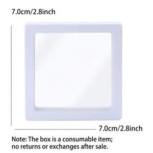 Detailed view of a 7cm white square jewelry display box with transparent PE film