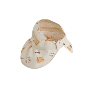 Beige kids sun visor with mesh and cartoon bear print for outdoor summer UV protection