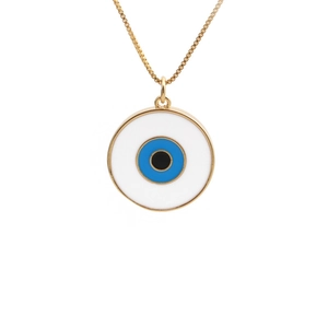 Detailed view of evil eye necklace with gold-plated chain and zircon evil eye pendant