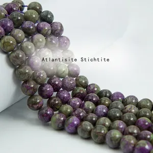 Round Beads Natural Atlantisite Stichtite For DIY Jewelry Making Polished Purple Green Gemstone Accessory