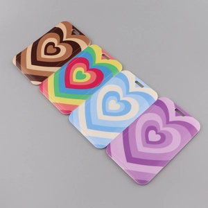 Retro heart pattern polyester ID card holders with lanyards in four assorted colors