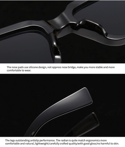 Macro detail of ergonomic nose pads and non-slip temples on black square sunglasses