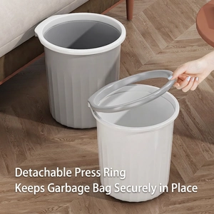 Minimalist large capacity waste bin with vertical stripes and removable press ring