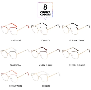 Detailed catalog showing eight color variants of vintage cat-eye glasses frames