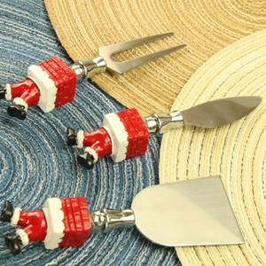 Christmas Santa Claus falling into chimney themed 3-piece stainless steel cheese knife set
