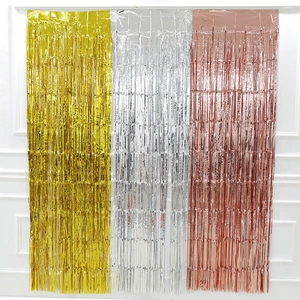Metallic gold, silver and rose gold foil fringe curtains for party background decor