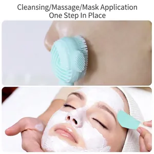 Dual-ended silicone face cleansing brush and mask applicator tool in mint green
