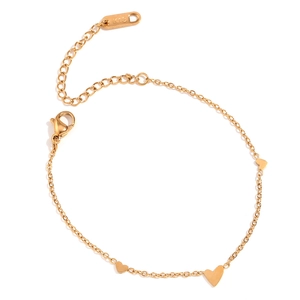 18K gold plated stainless steel chain bracelet with elegant heart charms for women