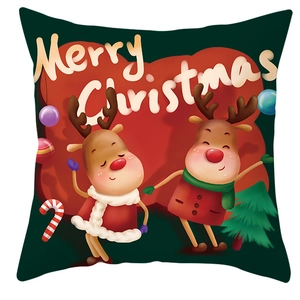 Detail of Christmas pillowcase featuring cute reindeers and Merry Christmas illustration