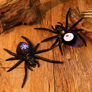 Realistic LED glowing Halloween black plastic spider decorations with battery components