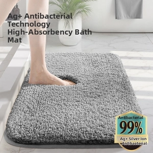 Plush grey chenille bathroom mat with Ag+ silver ion antibacterial fiber and high absorbency