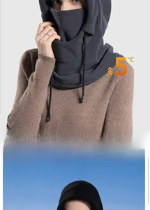 Close-up of thick fleece texture on windproof winter hood with adjustable drawstrings