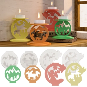 Silicone Mold For DIY Desktop Plaque Candle Holder Hollow Mountain Forest Animal Moon Decorative Craft Accessory