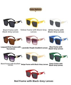 Detailed catalog showing 10 trendy colors for oversized square hip-hop sunglasses