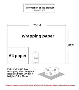 Size guide for kraft wrapping paper 70x50cm with reference to A4 and mobile phone