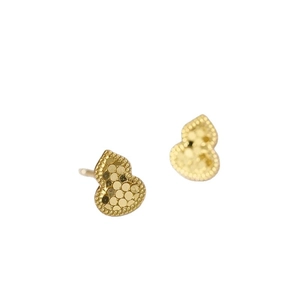 18k gold plated gourd-shaped stud earrings with vintage beaded edge design
