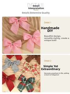 Detailed close-up of handmade plaid and solid linen bows for Christmas DIY decoration
