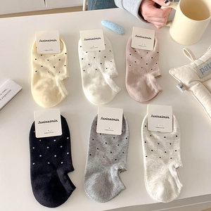 Set of six colorful polka dot low cut cotton socks for women with anti-slip heel grip