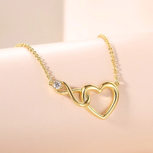 Gold infinity heart necklace with zircon pendant on O-chain for women fashion