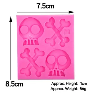 Pink silicone skull and crossbones fondant mold for Halloween cake baking 8.5x7.5cm