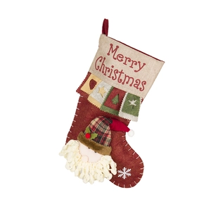 Premium Christmas stocking with 3D Santa Claus figure and Merry Christmas embroidery