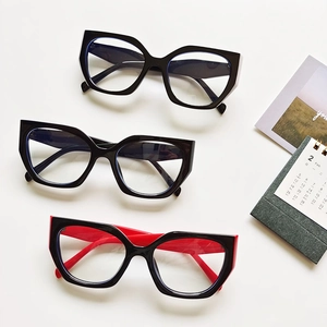 Cat eye blue light blocking glasses in black and red-black frames for men and women