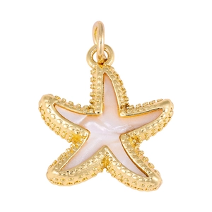 Golden starfish pendant with white shell inlay for DIY jewelry necklaces and bracelets