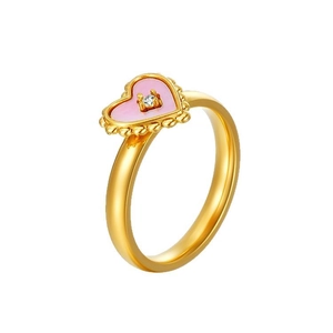 18K gold plated ring featuring a pink shell heart with a centered zircon stone accent