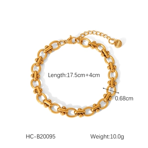 Polished gold stainless steel link chain bracelet with HC-B20095 size specifications