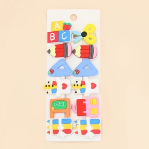 12Pcs cute school stationery hair clips for girls including ABC blocks and pencils