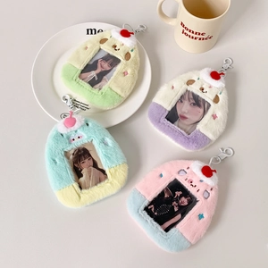 Cute plush photocard holders in four pastel colors with embroidery and cherry charms