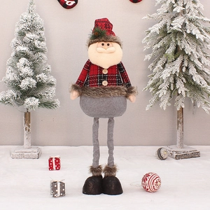 Standing telescopic Santa Claus doll with long plush legs for festive home decoration