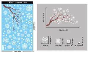 Detailed size chart for Christmas snowflake and elk static window stickers with measurements