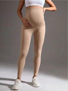 Leggings premaman senza cuciture color caffè chiaro con supporto addominale per yoga