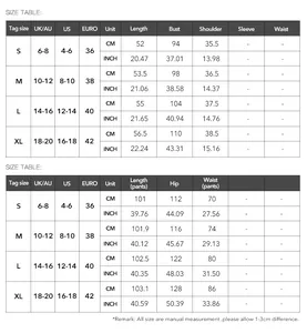 Comprehensive size chart for women's vest and wide-leg trousers set in US/UK/EU units