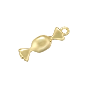 Detailed view of a candy-shaped gold-plated pendant with a high-polished finish