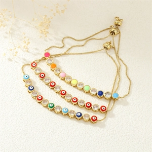 Evil Eye Adjustable Bracelet Copper Enamel Cubic Zirconia Slider Bolo Clasp Bohemian Ethnic Fashion Jewelry For Women