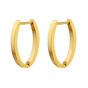 Boucles d'oreilles créoles en acier titane doré brossé avec design ovale minimaliste