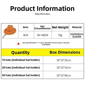 Größentabelle mit 8 cm Krempe und Wildlederimitat für den Western Cowboyhut