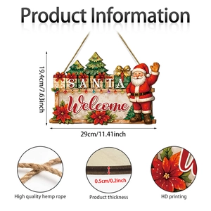 Wooden Santa Claus welcome hanging sign for Christmas tree home decor 29x19.4cm
