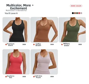 Hauts de yoga femme en noir, café, vert armée, rouge framboise et gris-violet clair