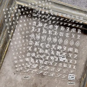 Adesivi per unghie 5D a rilievo con lettere e numeri romani neri e bianchi