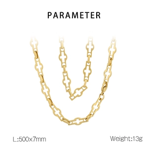 Detailed parameter diagram showing 500mm gold-plated stainless steel cross link chain